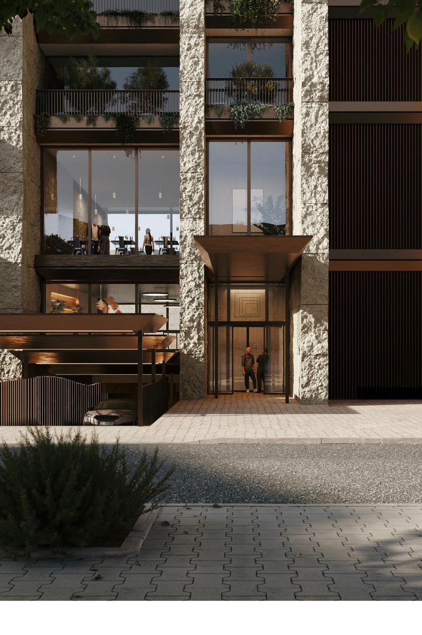 Guri Tower evening entrance with warm lighting